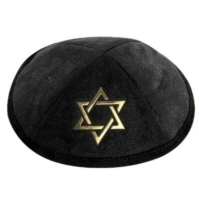 Black Kippah Grey Magen David