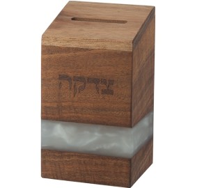 Tzedakah Box Wood White Epoxy