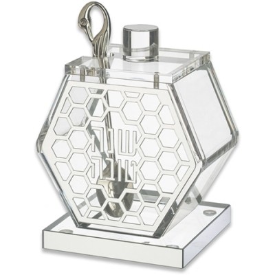 Honey Dish Lucite Silver Hive