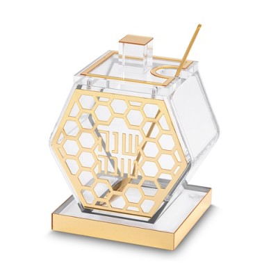 Honey Dish Lucite Gold Hive