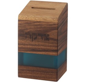 Tzedakah Box Wood Turquoise Ep