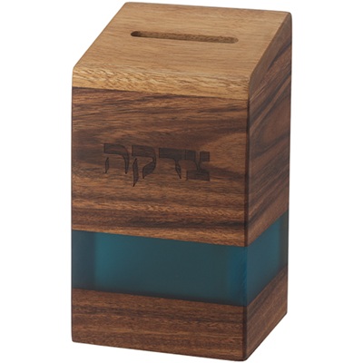 Tzedakah Box Wood Turquoise Ep