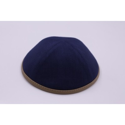 Kippah Navy Linen Tan Rim