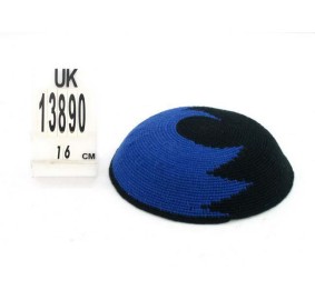 Knit Yarmulka - Blue/Black - DMC 16 CM