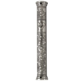 Mezuzah Cover Pewter Filigree