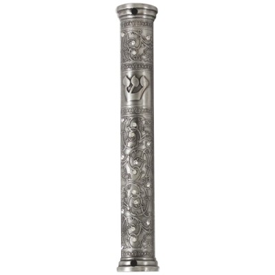 Mezuzah Cover Pewter Filigree