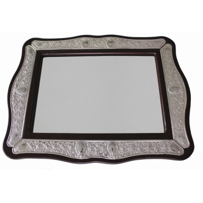 Mirror Tray - Wood/Silver Plated