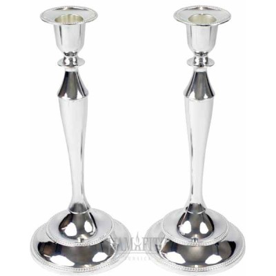 Large Nickel Candlesticks Set With Tray