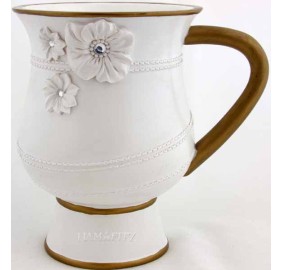 Wash Cup White Floral Gold Rim