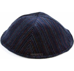 VELVET KIPPAH - BLUE STRIPES