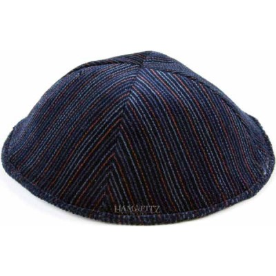 VELVET KIPPAH - BLUE STRIPES