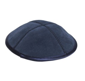 BLUE LEATHER KIPPAH WITH TRIM