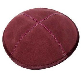 KIPPAH - BURGUNDY LEATHER WITH TRIM