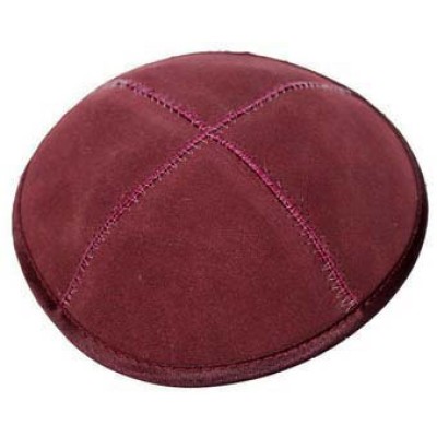 KIPPAH - BURGUNDY LEATHER WITH TRIM