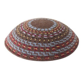 Knit Yarmulka DMC - Brown Background - 18 CM