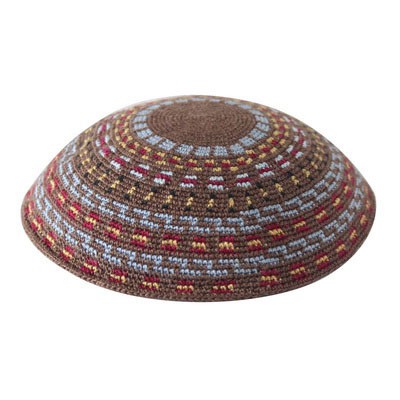 Knit Yarmulka DMC - Brown Background - 18 CM