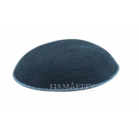 Knit Yarmulka DMC - Gray With Colored Rim - 18 CM