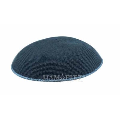 Knit Yarmulka DMC - Black With Grey Rim - 18 CM