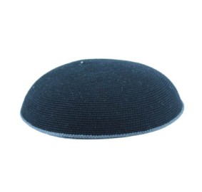 Knit Yarmulka DMC - Black With Grey Rim - 16 CM