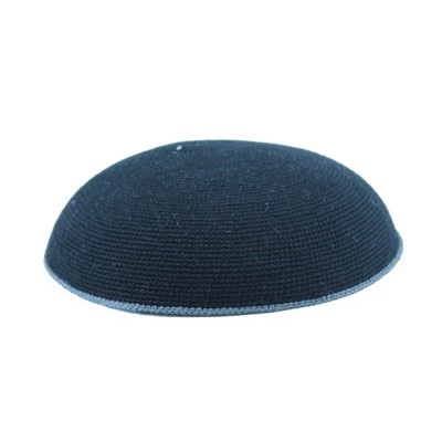 Knit Yarmulka DMC - Black With Grey Rim - 16 CM