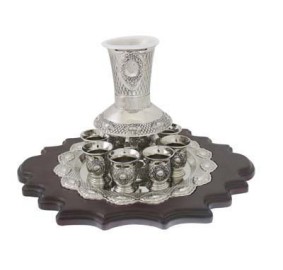 Silver Plated Kiddush Fountain - Mahogany Base