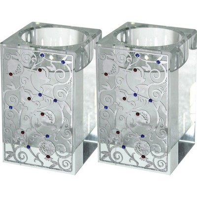 Candlesticks Crystal Pair Metal Embellished