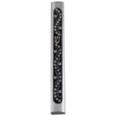 Mezuzah Case Silver Matt Set With Stone