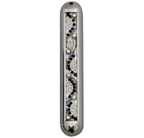 Mezuzah Case Nickel Blue Stone