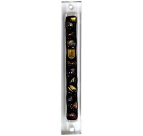 Mezuzah Case White Enamel With Stones