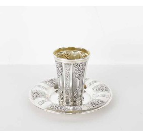 Kiddush Cup & Tray Large Choson Set Silver Coated