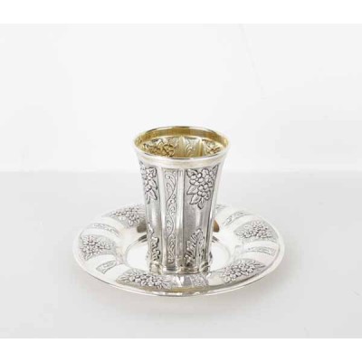 Kiddush Cup & Tray Large Choson Set Silver Coated