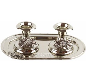 Nickel Candlesticks Pair With Tray