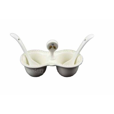 Salt Dish Porclain W/ Spoons