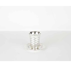 Silver Plated Kiddush Cup & Tray Set - Diamond Design