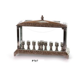 Silver Plated Menorah Oil Enclosed