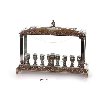 Silver Plated Menorah Oil Enclosed