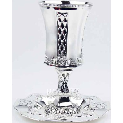 Silver Plated Kiddush Cup On Stem With Tray