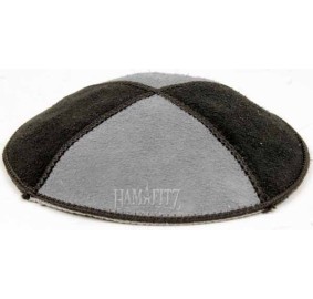 Suede Clip Kippah - Grey/Black - Medium