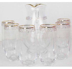 Pitcher & Glasses w/ 14K Gold Artwork