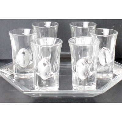 Glass And Silver Liquor Set, 6 Cups & OctagonTray