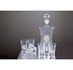 Glass And Silver Liquor Set, 6 Cups & Bottle 