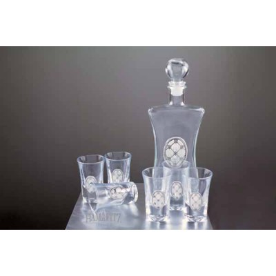 Glass And Silver Liquor Set, 6 Cups & Bottle 