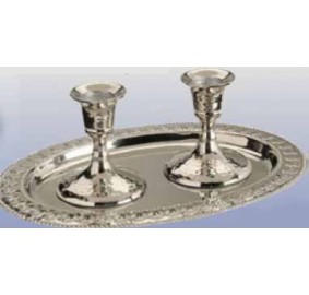 Candlestick & Tray Set - Hammered Aluminum