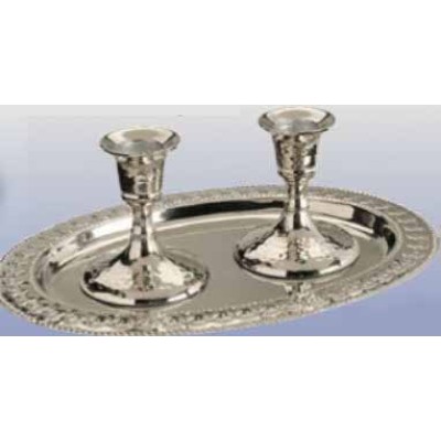 Candlestick & Tray Set - Hammered Aluminum