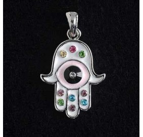 Hamsa Necklace - White Jeweled