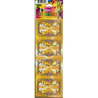 Happy Purim Labels Gold 4 Colo