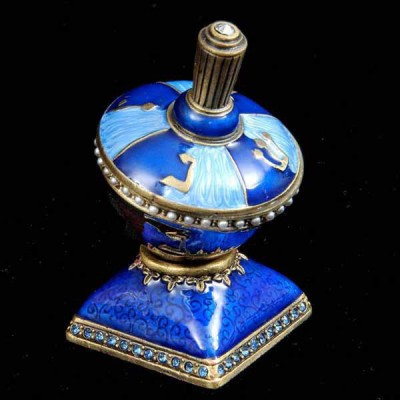 Pewter Jeweled Dreidel 3" - Blue