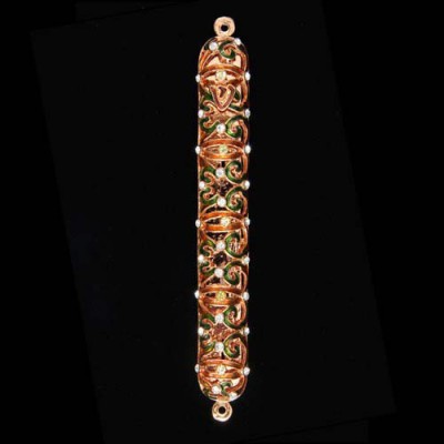 Mezuzah Case Jeweled Bronze/Green/Amber