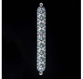 MEZUZAH CASE JEWELED SILVER/BEIGE/LIGHT GREEN