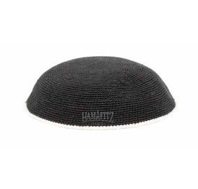 Knit Yarmulka DMC - Black With White Trim